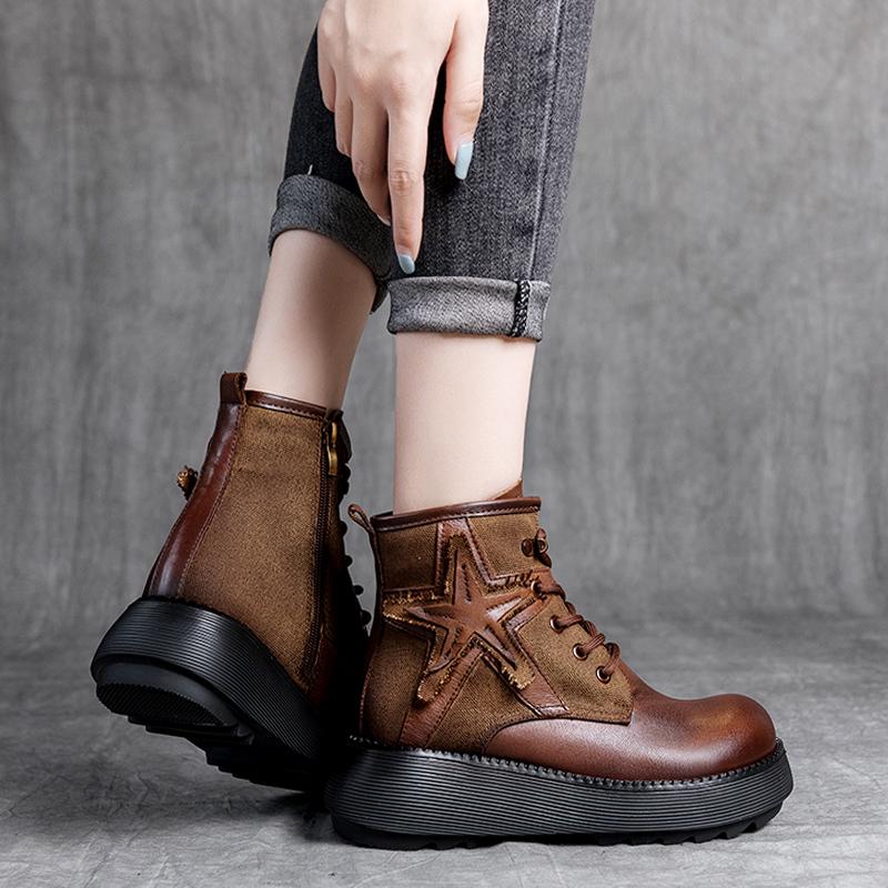 Autumn Winter Leather Lacing Retro Ankle Boots