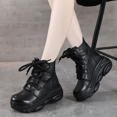 Autumn Winter Leather Retro Casual Thick Sole Ankle Boots