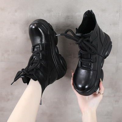 Autumn Winter Leather Retro Casual Thick Sole Ankle Boots September 2021 new-arrival 