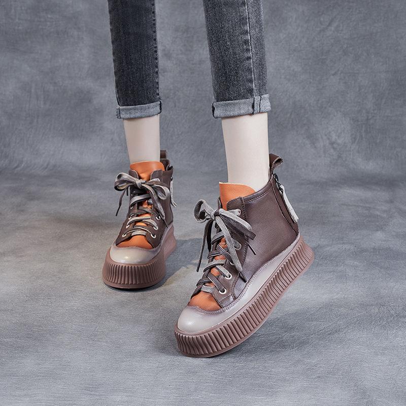 Autumn Winter Leather Retro Color Matching Casual Shoes Dec 2021 New Arrival 35 Coffee 