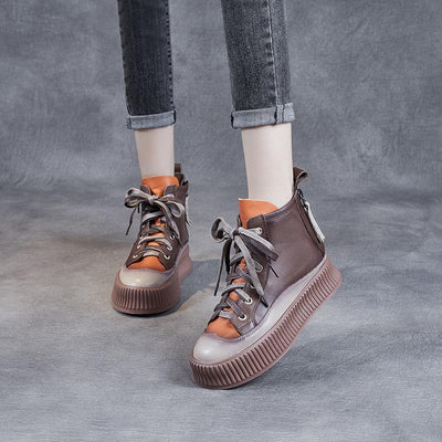 Autumn Winter Leather Retro Color Matching Casual Shoes