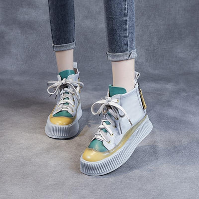 Autumn Winter Leather Retro Color Matching Casual Shoes Dec 2021 New Arrival 35 Gray 