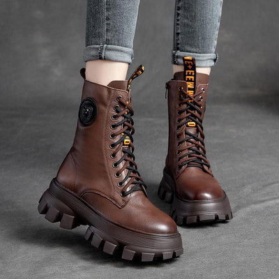 Autumn Winter Leather Thick Sole High Boots September 2021 new-arrival 