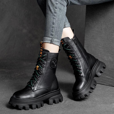 Autumn Winter Leather Thick Sole High Boots