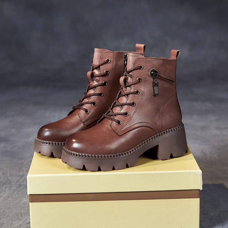 Autumn Winter Leather Zippers Casual Wedge Boots Nov 2022 New Arrival 