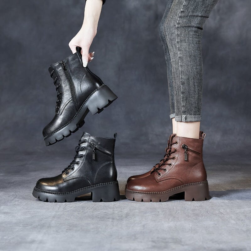 Autumn Winter Leather Zippers Casual Wedge Boots Nov 2022 New Arrival 