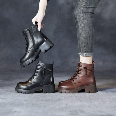 Autumn Winter Leather Zippers Casual Wedge Boots