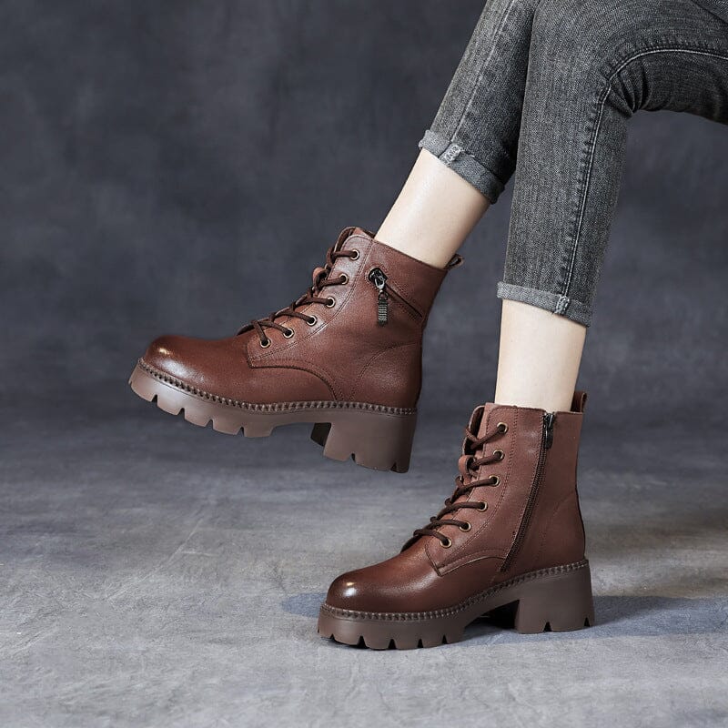 Autumn Winter Leather Zippers Casual Wedge Boots