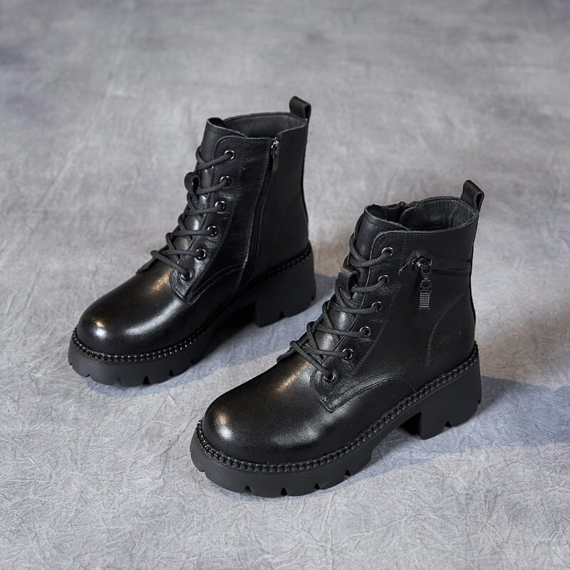 Autumn Winter Leather Zippers Casual Wedge Boots Nov 2022 New Arrival Black 35 