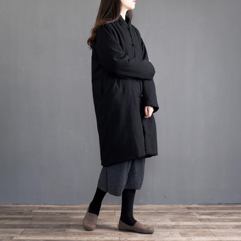 Autumn Winter Linen Cotton-padded Mid-length Thick Coat