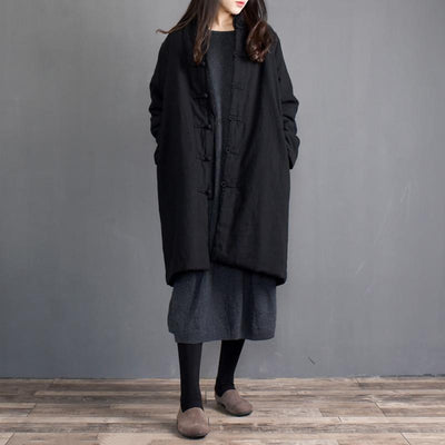 Autumn Winter Linen Cotton-padded Mid-length Thick Coat Nov 2020-New Arrival One Size Black 