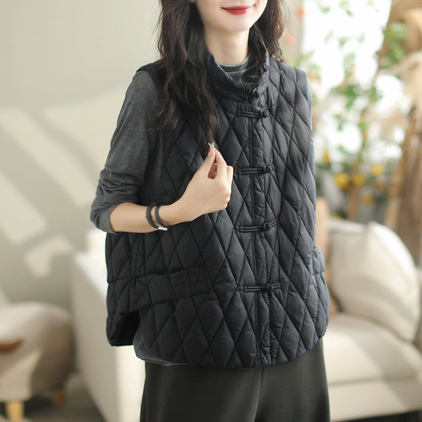 Autumn Winter Loose Casual Patchwork Down Waistcoat Oct 2023 New Arrival M Black 