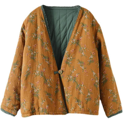 Autumn Winter Loose Floral Thick Cotton Coat