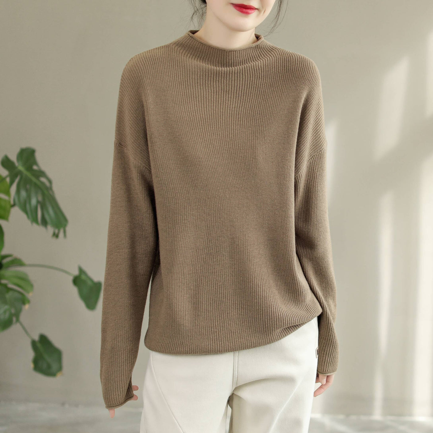 Autumn Winter Loose Solid Knitted Round Neck Sweater Nov 2022 New Arrival 