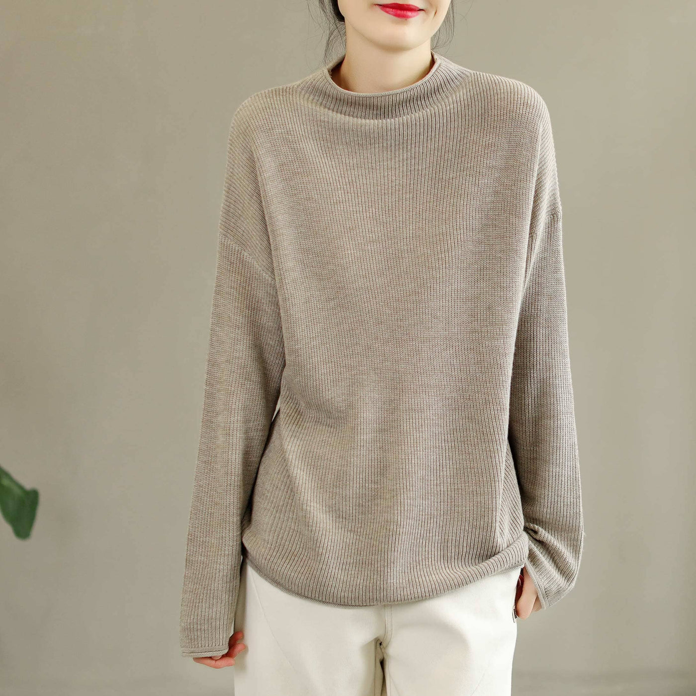 Autumn Winter Loose Solid Knitted Round Neck Sweater Nov 2022 New Arrival One Size Gray 