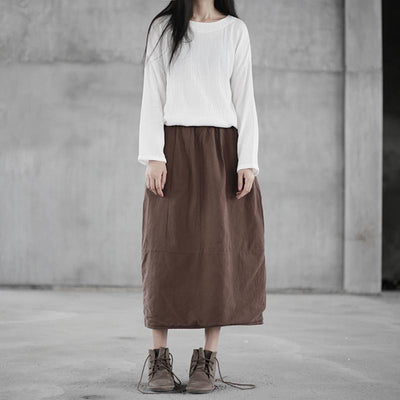 Autumn Winter Puff Cotton Linen Retro Skirt