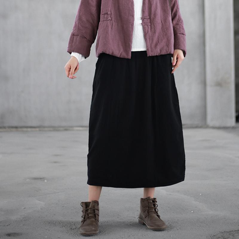 Autumn Winter Puff Cotton Linen Retro Skirt Nov 2020-New Arrival One Size Black 