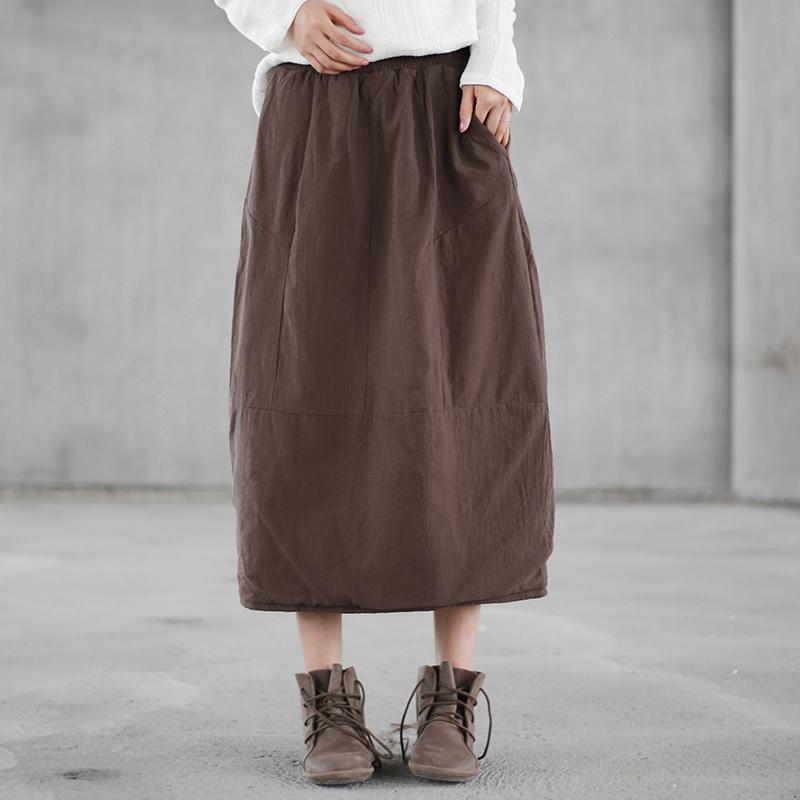 Autumn Winter Puff Cotton Linen Retro Skirt Nov 2020-New Arrival One Size Coffee 