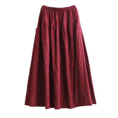 Autumn Winter Retro Cotton Linen Floral A-Linen Skirt Dec 2021 New Arrival 