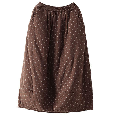 Autumn Winter Retro Cotton Linen Quilted Skirt