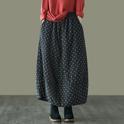 Autumn Winter Retro Cotton Linen Quilted Skirt Nov 2020-New Arrival One Size Black 