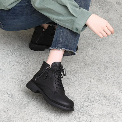 Autumn Winter Retro Cowhide Leather Handmade Boots Sep 2022 New Arrival 35 Black 