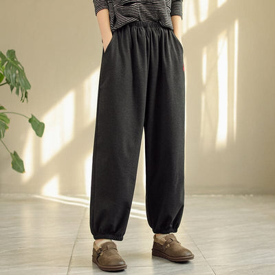 Autumn Winter Retro Embroidery Casual Loose Pants Nov 2022 New Arrival One Size Black 