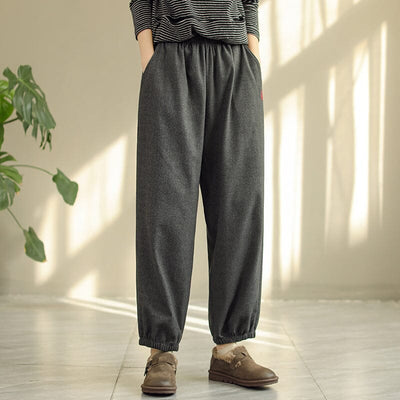 Autumn Winter Retro Embroidery Casual Loose Pants Nov 2022 New Arrival One Size Dark Gray 