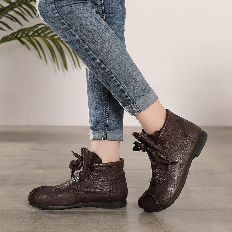 Autumn Winter Retro Flat Leather Ankle Boots September 2021 new-arrival 35 Coffee 