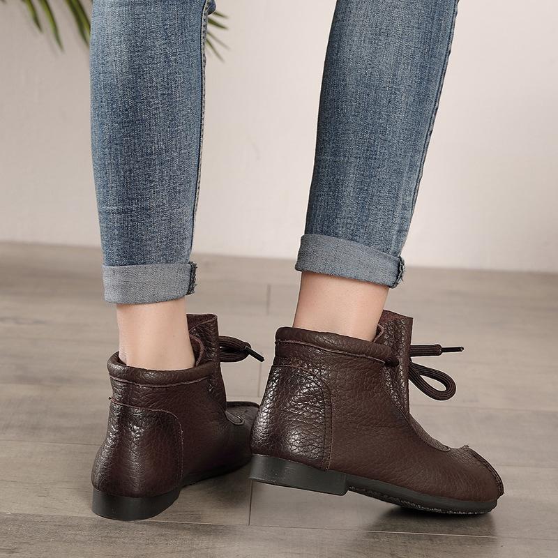 Autumn Winter Retro Flat Leather Ankle Boots September 2021 new-arrival 