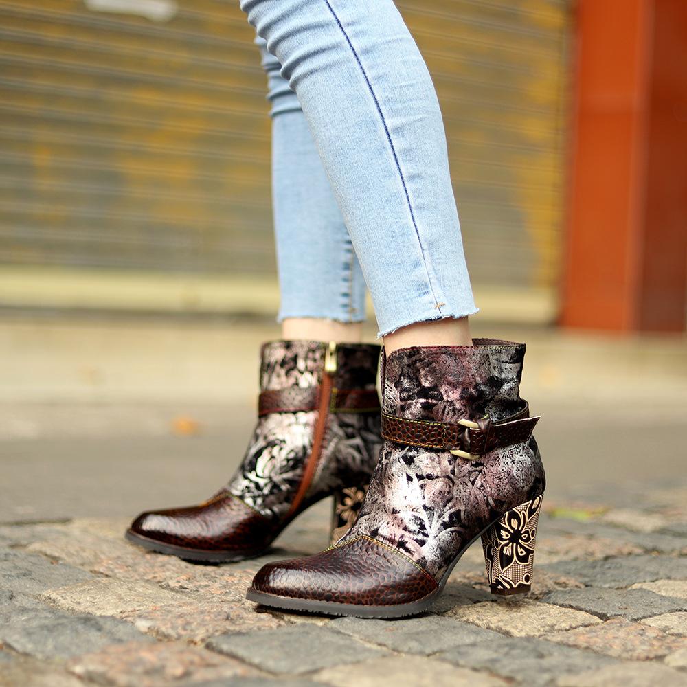 Autumn Winter Retro Floral Printed High Heel Boots Nov 2021 New Arrival 