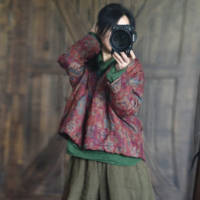 Autumn Winter Retro Handmade Floral Pull Over Coat