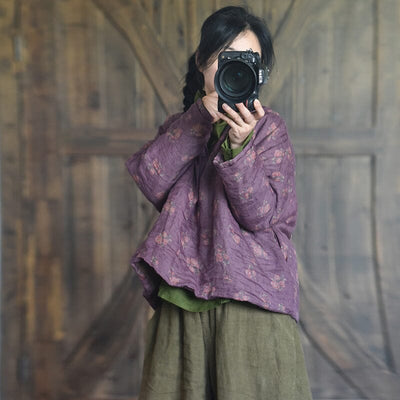 Autumn Winter Retro Handmade Floral Pull Over Coat