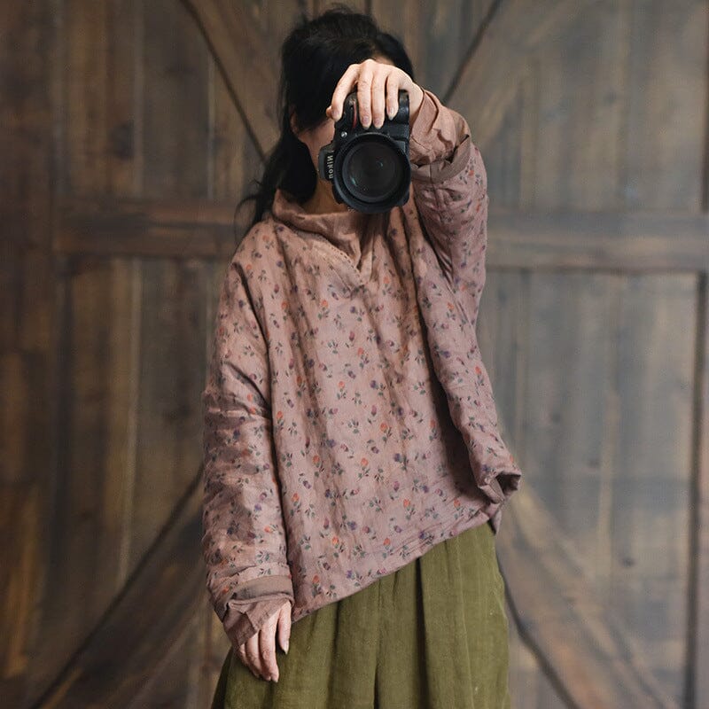 Autumn Winter Retro Handmade Floral Pull Over Coat