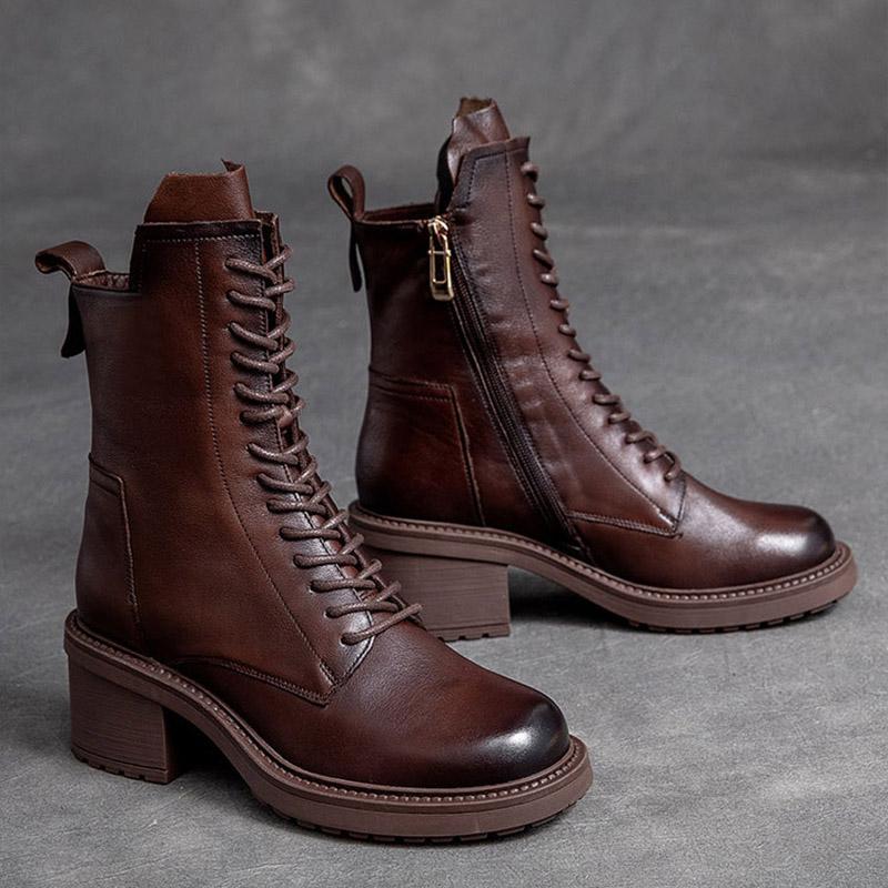 Autumn Winter Retro Leather Casual Wedge Boots Oct 2021 New-Arrival 