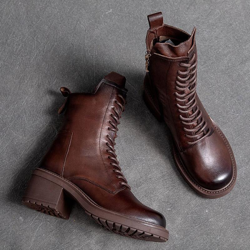 Autumn Winter Retro Leather Casual Wedge Boots Oct 2021 New-Arrival 