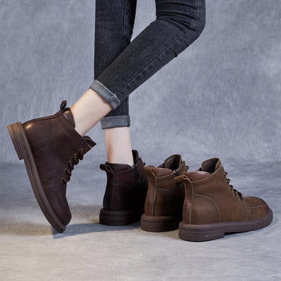 Autumn Winter Retro Leather Flat Ankle Boots