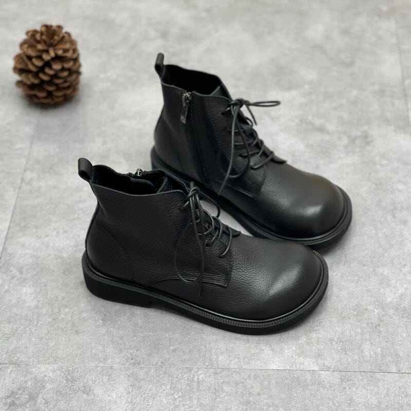 Women Autumn Winter Retro Leather Flat Boots