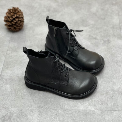Women Autumn Winter Retro Leather Flat Boots