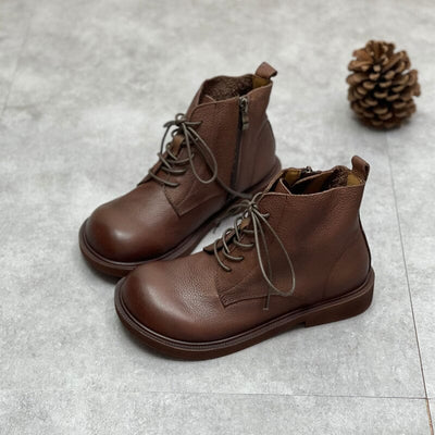 Women Autumn Winter Retro Leather Flat Boots