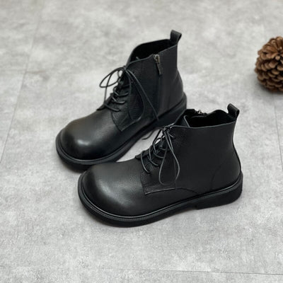 Women Autumn Winter Retro Leather Flat Boots