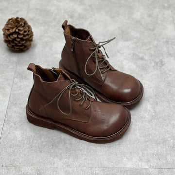 Women Autumn Winter Retro Leather Flat Boots