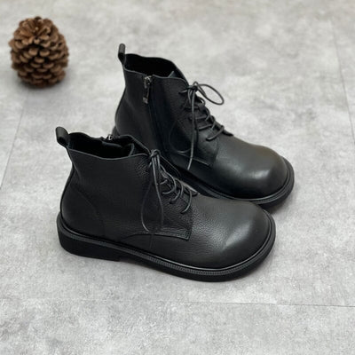 Autumn Winter Retro Leather Flat Boots Dec 2022 New Arrival Black 35 