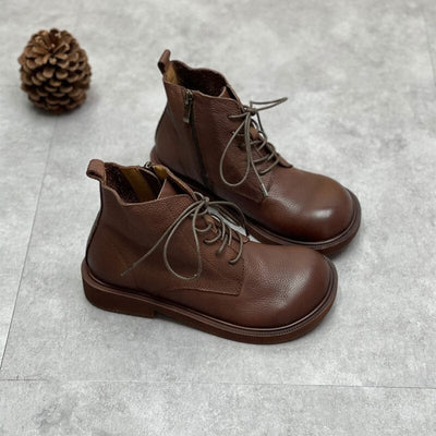 Autumn Winter Retro Leather Flat Boots Dec 2022 New Arrival Coffee 35 