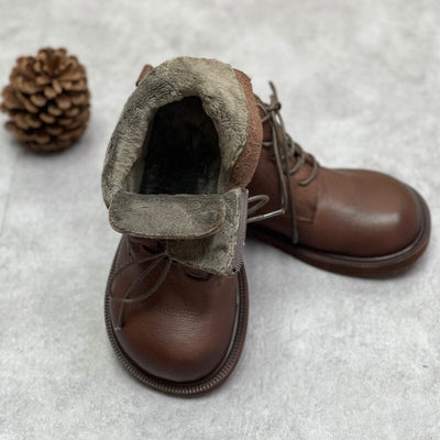 Autumn Winter Retro Leather Flat Boots Dec 2022 New Arrival Coffee (Fur) 35 