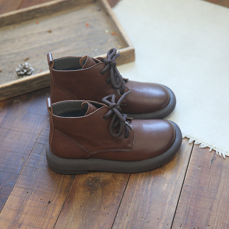 Autumn Winter Retro Leather Flat Casual Boots Sep 2022 New Arrival 35 Brown 