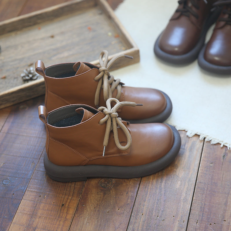 Autumn Winter Retro Leather Flat Casual Boots Sep 2022 New Arrival 35 Camel 