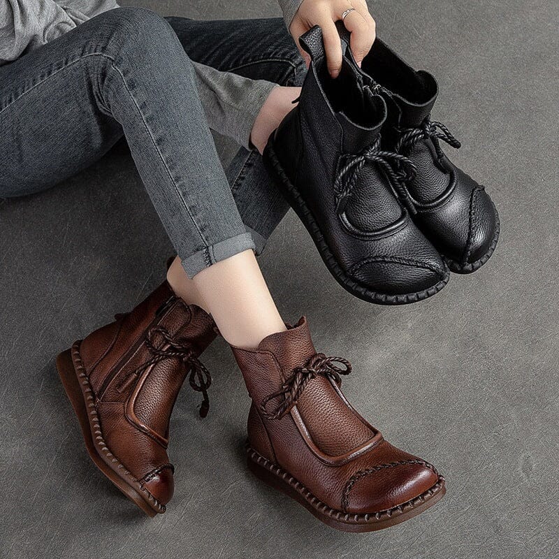 Autumn Winter Retro Leather Flat Soft Boots Dec 2022 New Arrival 