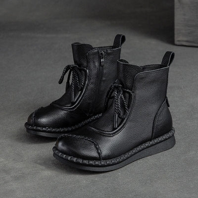 Autumn Winter Retro Leather Flat Soft Boots