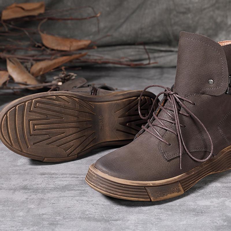 Autumn Winter Retro Leather Flat Warm Boots